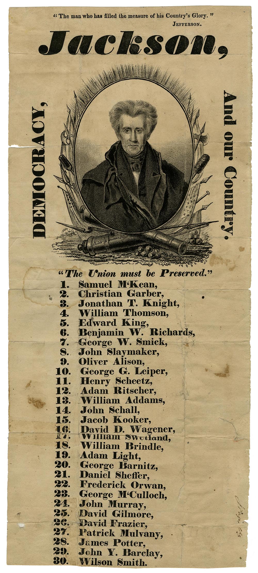 A broadside featuring the electors for presidential candidate Andrew Jackson