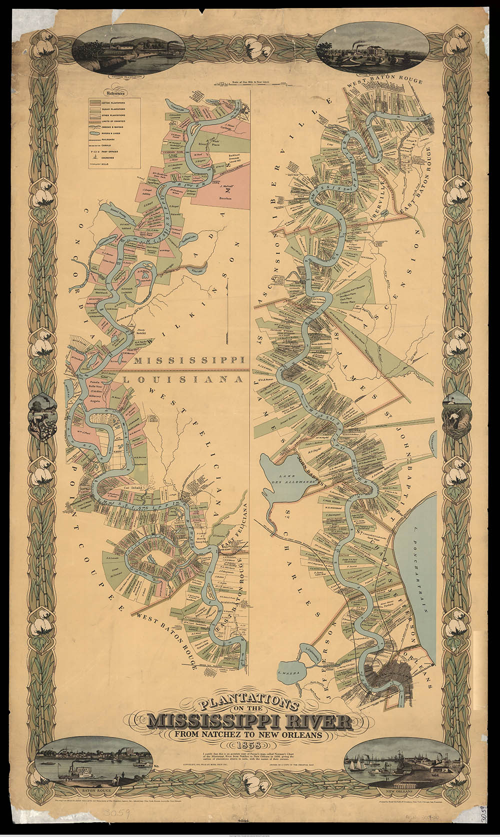 A map of the richest plantations of the Old South along the Mississippi River